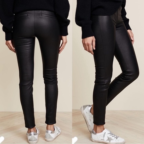 Helmut Lang Lambskin Black Leather Leggings Size 6 - Picture 2 of 9